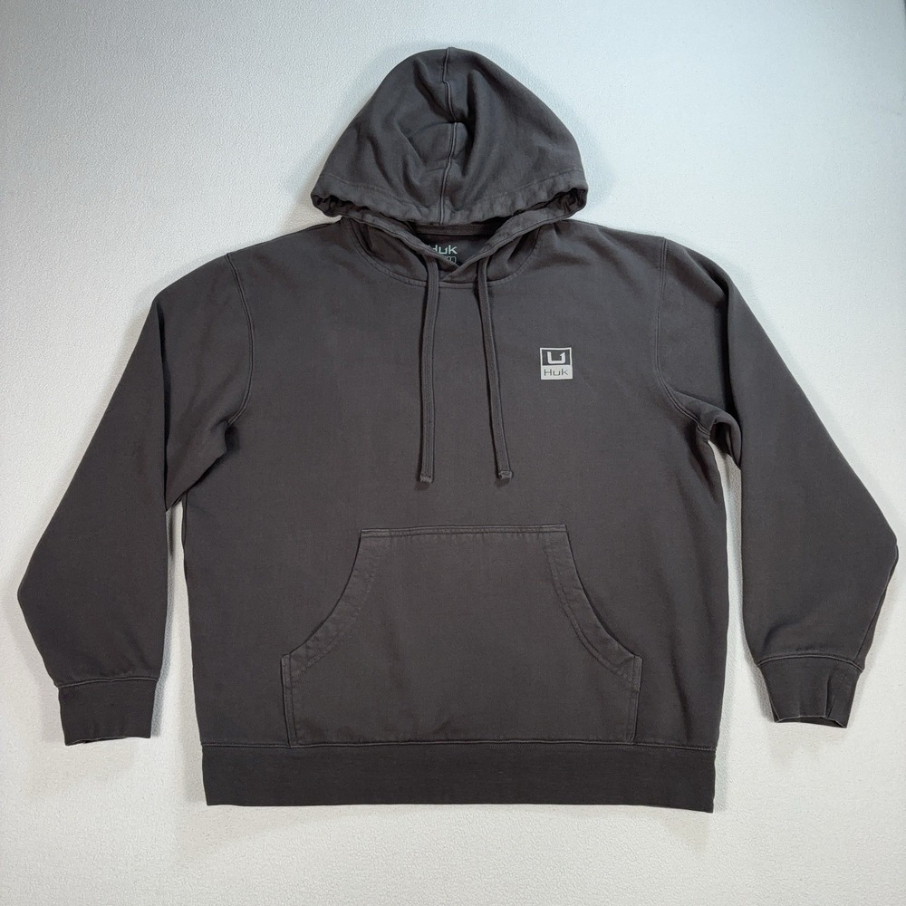 Huk Huk'd Up Hoodie Men's L Gray Fleece Lined Pocket Drawstring Fishing Pullover